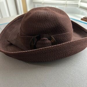 Packable Chocolate Brown Woven Hat Women’s Vacation Beach Sun